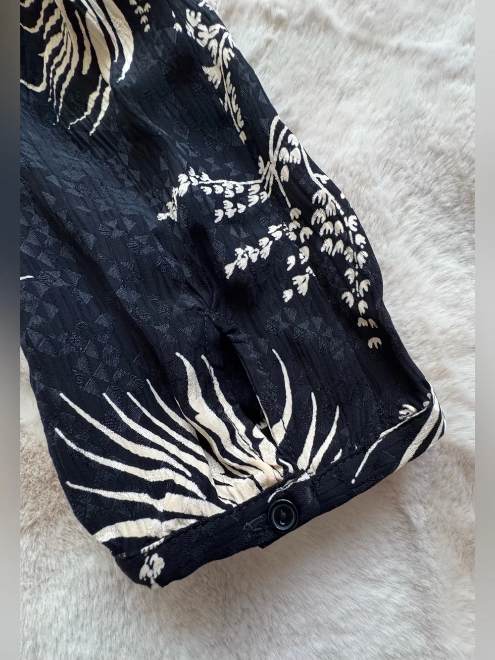ba&sh Eleanor Robe Black and Cream Floral Button Midi Dress